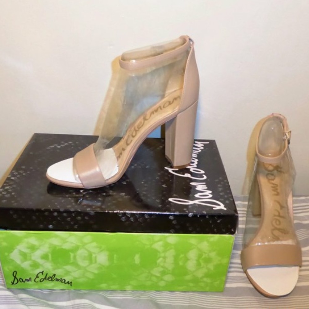 Sam Edelman Yaro Nude Thick Heel Leather Sandals